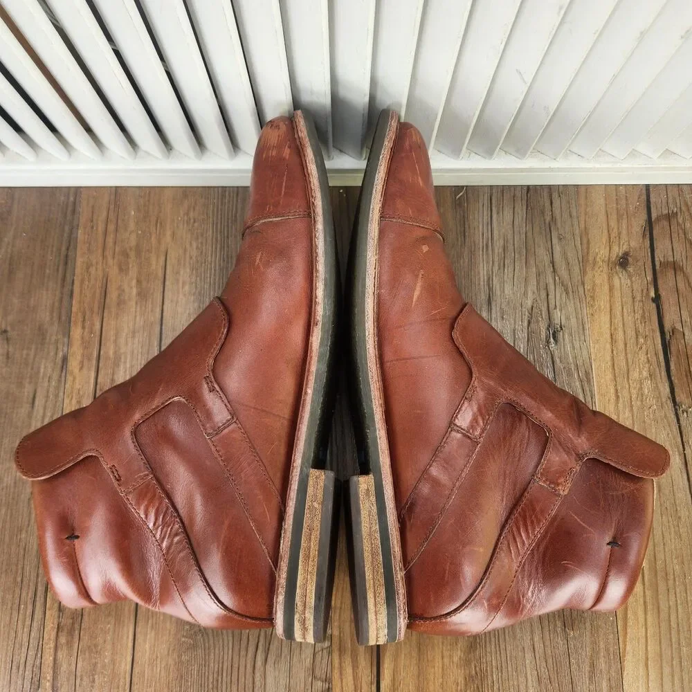 Tsubo Double Monk Strap Cap Toe Leather Ankle Boots Mens Sz 9 Brown Dress Preppy